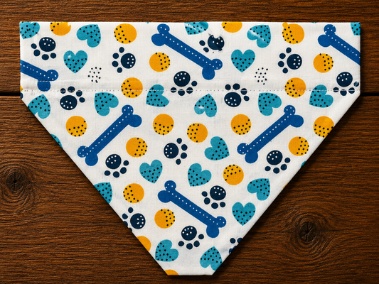 Paws - White with Blue Bones & Hearts